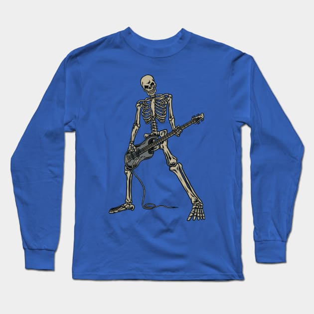 Cool Skeleton Playing Bass Music Instrument Design for Bass Guitarist and Bass Player Gift Long Sleeve T-Shirt by Arteestic